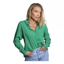 Camisa Blusa Feminina Manga Longa Lisa Viscose