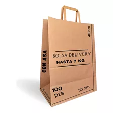 100 Bolsas Con Asa Papel Kraft Ecológica Super / Comida 