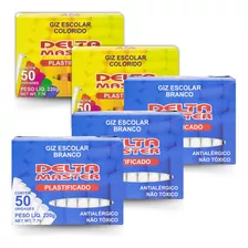 Giz Escolar 5cx Antialérgico Plastificado Branco E Colorido