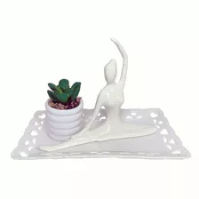 Conjunto Decoração De Porcelana Com Suculenta 3 Peças