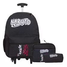 Kit Mochila Infantil Masculina Rodinha Naruto Juvenil Preta