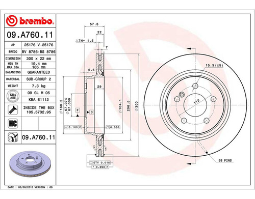 Rotor Freno Izquierdo O Derecho Trasero C300 13/14 Brembo Foto 2