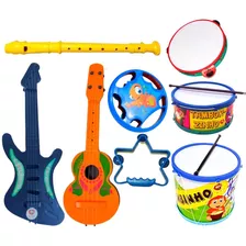Kit 4 Itens Violão Pandeiro Flauta Tambor Brinquedo Infantil