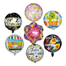 10 Globos Feliz Cumpleaños Metálicos Para Gas Helio