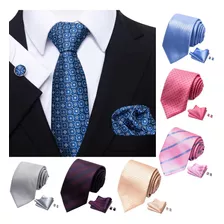 Set Corbata, Pañuelo Y Colleras De Seda Lujo Colores