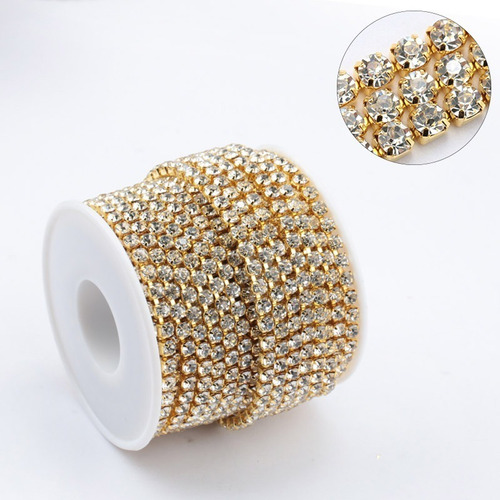 Strass Em Metro Corrente Rolo Com 5 Metros Ss12 Dourado 
