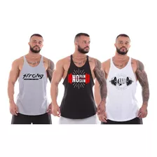 Kit 3 Camisetas Regatas Masculina Super Cavada Treino Machão