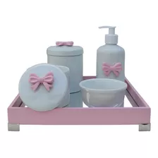 Kit Higiene Laço Rosa Menina Bebê Porcelana Maternidade Pote Ciranda Arte Criativa