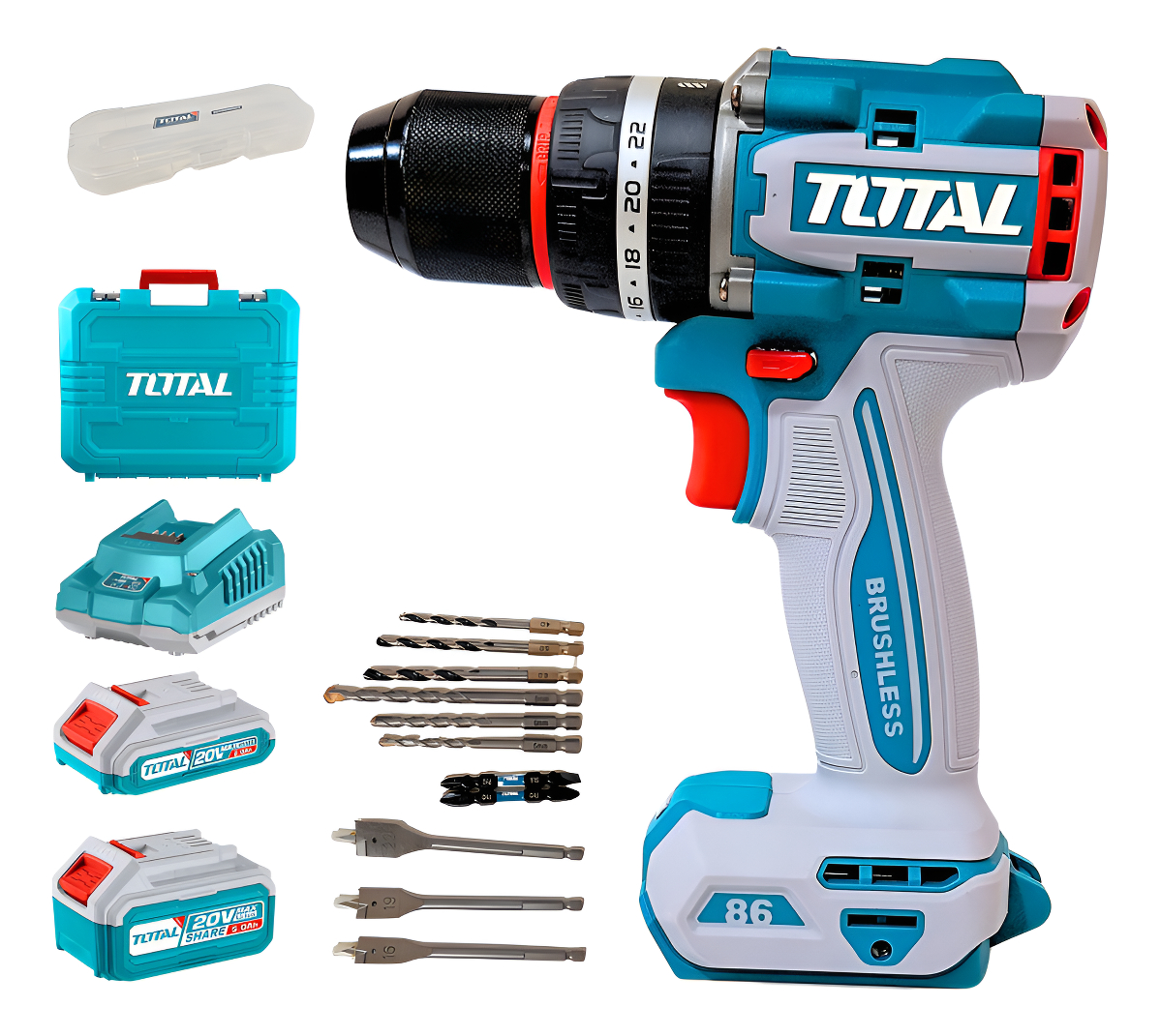 Taladro Percutor Atornillador 86nm Total Brushless Maletin Turquesa 50/60hz