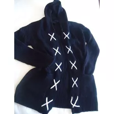 Sweater Largo Tapado Lana Con X Talle Unico