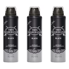 Kit 3 Très Marchand Desodorante Aerossol Black 150 Ml