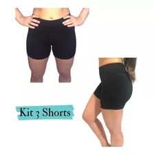 Kit C/ 3 Shorts Feminino De Academia Suplex Liso Barato