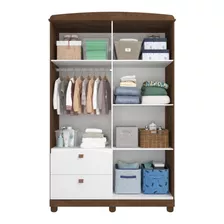 Guarda Roupa Infantil Branco Marrom Mdf 4 Portas 2 Gavetas