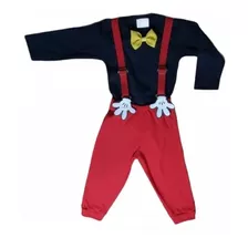 Kit Conjunto Roupa Infantil Menino Mickey Com Suspensório 