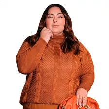 Blusa De Lã Plus Size Poncho Amplo Gola Alta Moda Feminina 