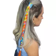 Elástico De Cabelo Com Trança Sintética Coloridas 40cm