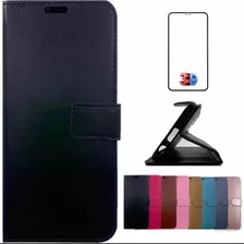 Capa Carteira Preta + Película 3d Compatível Com Samsung A70