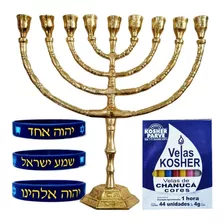 Chanukia Hanukkah Chanucá Dourado + Velas Kosher + Pulseira