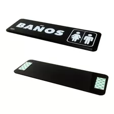 Letrero Negro De Plastico Grueso - Baños Adhesivo 23x7.5cm