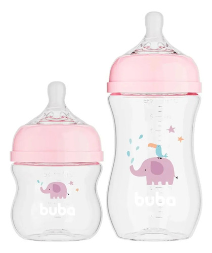 Kit 2 Mamadeiras Buba Easy Flow 120ml E 270ml Elefante Rosa Rosa-claro