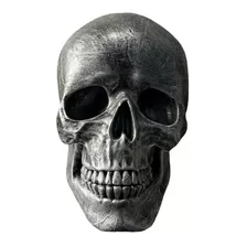 Cráneo Humano Yeso Cerámico Tamaño Real Decorativo Plateado