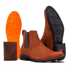  Kit Botina Chelsea Bota Anatômica Couro Masculina + Brinde