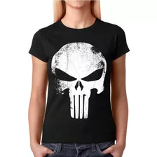 Camiseta Feminina Super Herois - Caveira Justiceiro Algodão