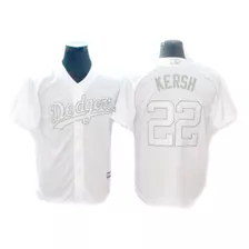 Camiseta Casaca Mlb La Dodgers Grey & White 22 Kershaw - S