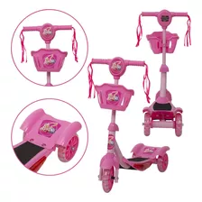 Patinete Infantil Barbie Rosa Resistente Som Led Brinquedo