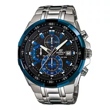 Reloj Pulsera Casio Edifice Efr-539 De Cuerpo Color Plateado, Analógico, Para Hombre, Fondo Negro, Con Correa De Acero Inoxidable Color Plateado, Agujas Color Blanco Y Negro, Dial Azul Y Blanco, Subes