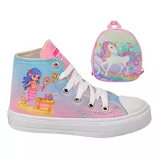 Tênis Botinha Infantil Feminino Menina + Mochila Glitter