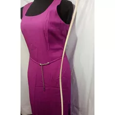 Vestido Largo Marca Julio Fuxia Talla 10p Lazo Tela Italiana