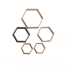 Repisas Hexagonales En Madera De Pino- Set De 5