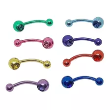 Cartela 12 Peças De Piercing Colorido Bolinha Umbigo Cristal