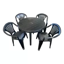 Juego De Patio Jardín Barbacoa Mesa + 4 Sillas Pvc Plastico