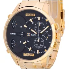 Relogio Orient Masculino Cronógrafo Mgsst003 P2kx Dourado Cor Do Fundo Preto