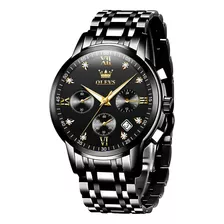 Olevs Men Big Face Watches Diamond Black Wrist Watch Date Wa