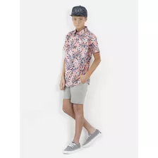 Camisa Leaf Spray Floral Sleeve Shirt Juvenil Multicolor Vol