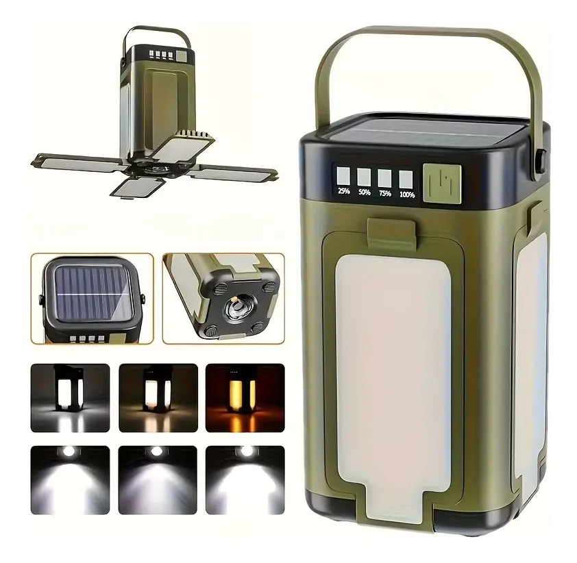 Luces Solares Recargables Para Acampar, Linternas Y Linterna Verde