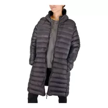 Campera Larga Puffer Hifel Con Capucha Mujer Negro On Sports