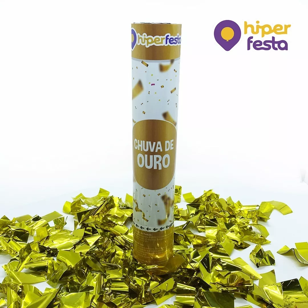 Lanca Confete Popper Hiperfesta 30cm Chuva De Dourado
