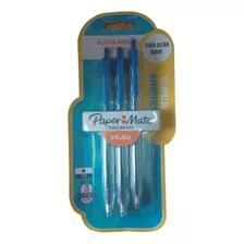 Boligrafo Paper Mate Kilometrico 100rt X3 Color Retractil Color De La Tinta Azul Color Del Exterior Cristal