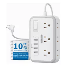 Enchufe Inteligente Marca Ntonpower/6 Tomas/4 Usb/blanc/10ft