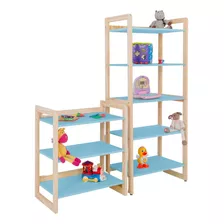 Conjunto Com 02 Estante Organizadoras Infantil Decorativa Cor Azul-celeste