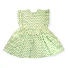 Vestido Bebe 100% Algodão Chevron Verde Com Laço