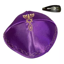 Kippah Holy Land Market Púrpura Con Tejido Dorado, De Satin