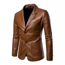 Chaqueta Delgada De Cuero Pu De Moda Para Hombre