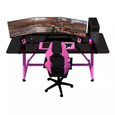 Escritorio Gamer Pro Z Pink Vidrio Pc Computadora 1.5m X L