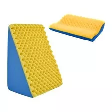 Kit Dor Nas Costas Triangular + Travesseiro Cervical Dores Cor Azul/amarelo