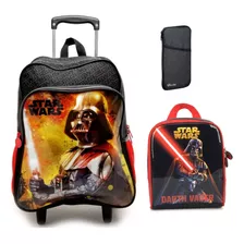 Kit Mochila Grande Com Rodinha Lancheira E Estojo Star Wars